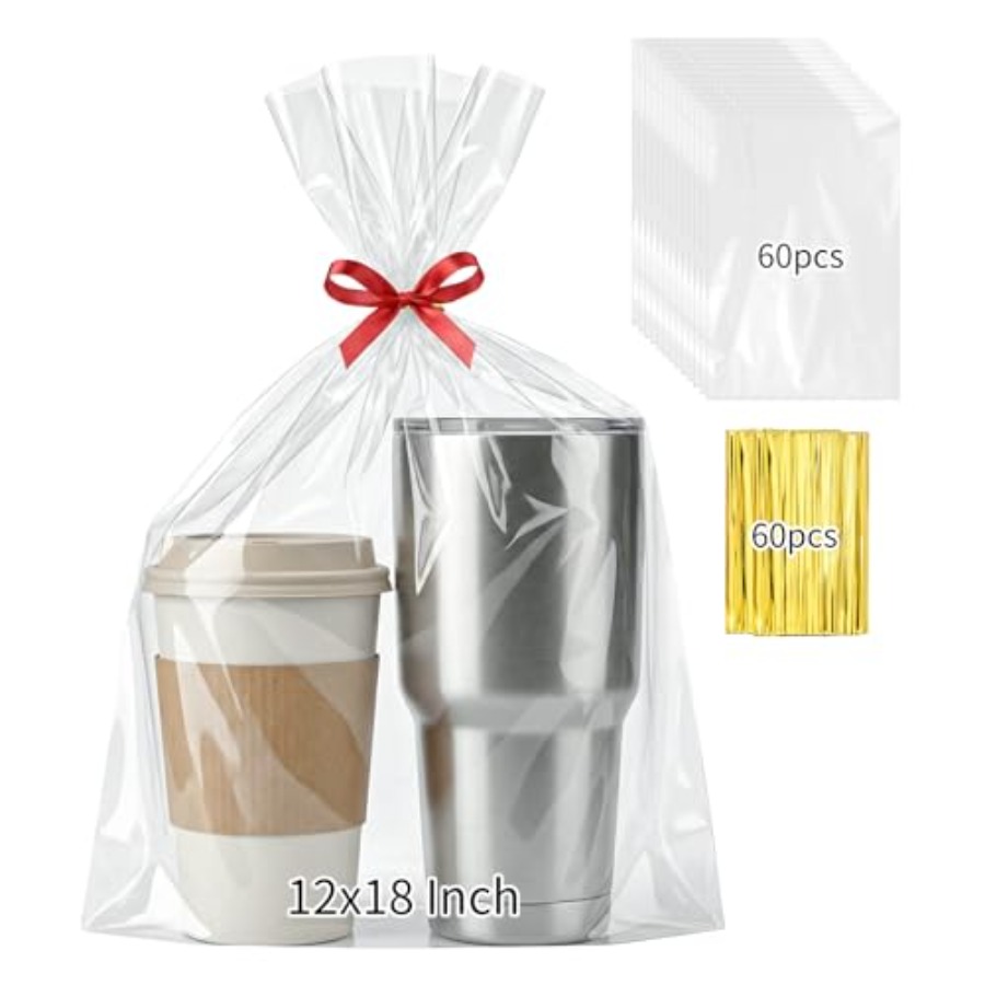 60PCS Cellophane Gift Bags 12x - огляд і ціна Cellophane Wrap Clear